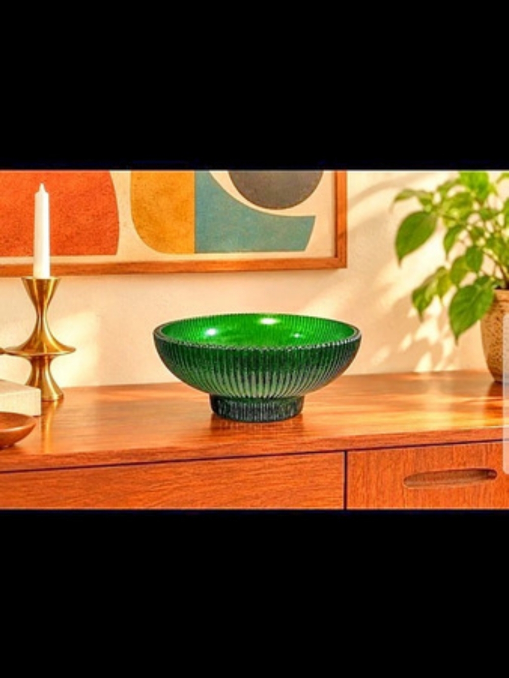 Hoosier Glass 4054 Ribbed Green Bowl Glass MCM Mid Century Modern Bowl